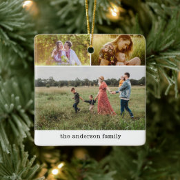 Modern Family Photo Collage 6 Photos Christmas Ceramic Ornament