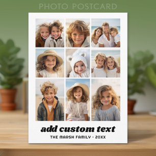 Modern Family Photo Collage 9 Photos White Minimal Postcard