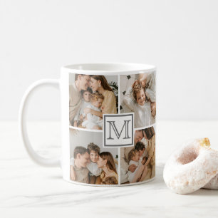 Modern Family Photo Collage   Custom Monogram Gift Coffee Mug