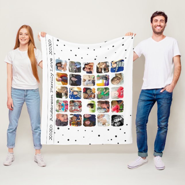 Modern Family Photo Collage Fleece Blanket (In Situ)