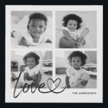 Modern Family Photo Collage Love Script Faux Canvas Print<br><div class="desc">Modern photo collage with "love" with connected heart in script and family name wall art faux canvas print.</div>