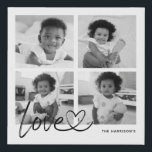 Modern Family Photo Collage Love Script Faux Canvas Print<br><div class="desc">Modern photo collage with "love" with connected heart in script and family name wall art faux canvas print.</div>