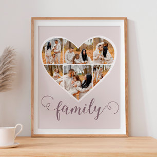 Modern FAMILY Photo Collage Love Script Heart  Poster
