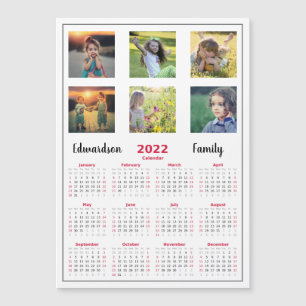 Modern family photo collage magnetic calendar