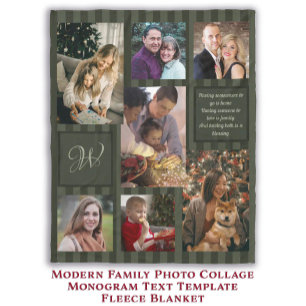 Modern Family Photo Collage Monogram Text Template Fleece Blanket