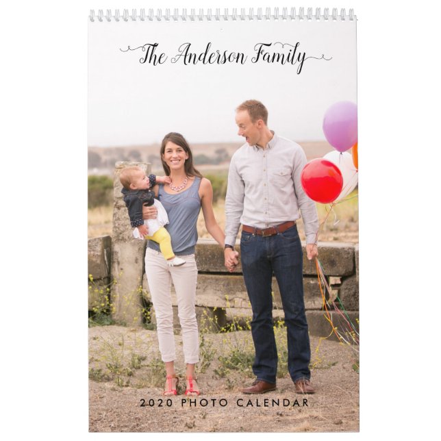 Modern Family Photo Elegant Script Custom Year Calendar (Cover)