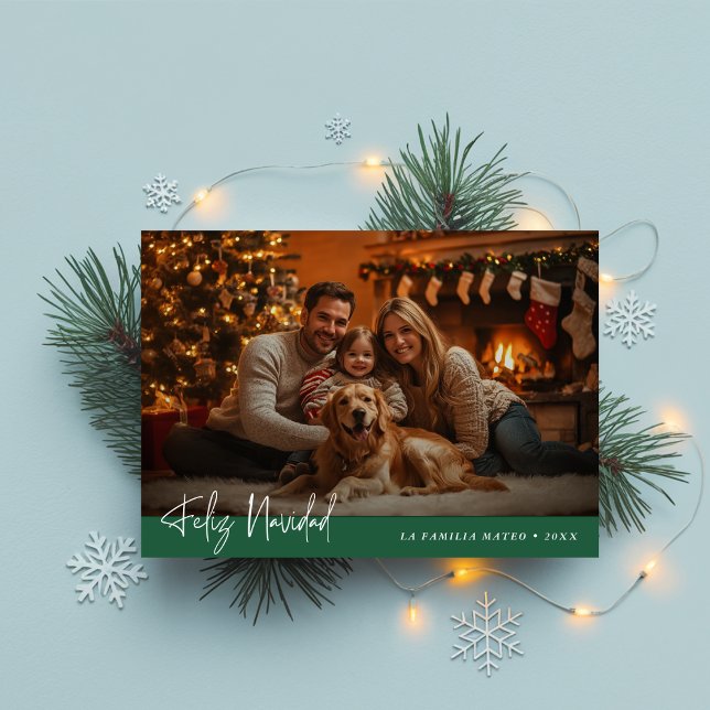 Modern Family Photo Feliz Navidad Christmas Green Holiday Card (Creator Uploaded)