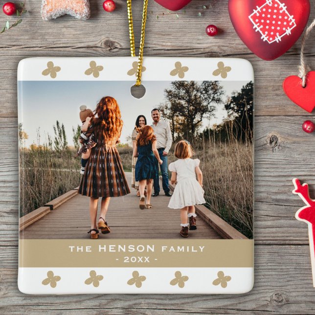 Modern Family Photo Floral Pattern Christmas  Ceramic Ornament (Creator Uploaded)