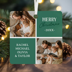 Modern Family Photo Green Merry Christmas Metal Tree Decoration