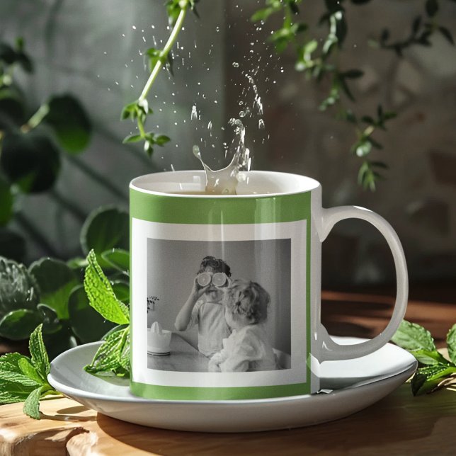 Modern  Family Photo Green Simple Lovely Gift Coffee Mug (Creator Uploaded)