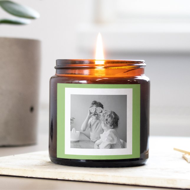 Modern  Family Photo Green Simple Lovely Gift Square Sticker (Creator Uploaded)