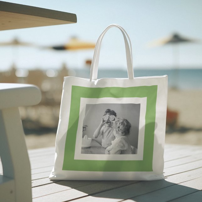 Modern  Family Photo Green Simple Lovely Gift Tote Bag (Creator Uploaded)