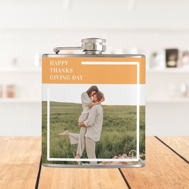 Modern Family Photo& Happy Thanksgiving Day Gift Hip Flask (Creator Uploaded)