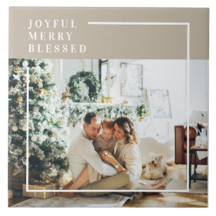 Modern Family Photo   Joyful Merry Blessed  Ceramic Tile