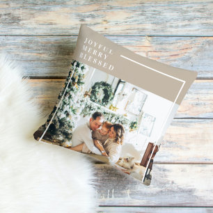 Modern Family Photo Joyful Merry Blessed Cushion