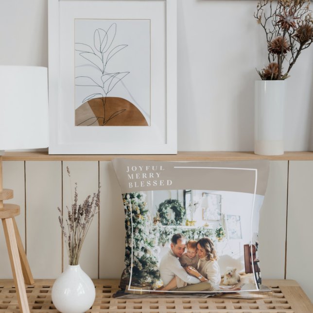 Modern Family Photo | Joyful Merry Blessed  Cushion (Creator Uploaded)