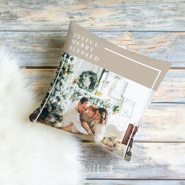 Modern Family Photo | Joyful Merry Blessed  Cushion (Creator Uploaded)