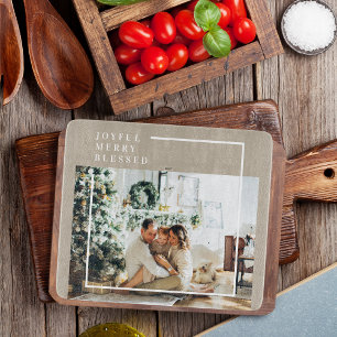 Modern Family Photo   Joyful Merry Blessed  Cutting Board