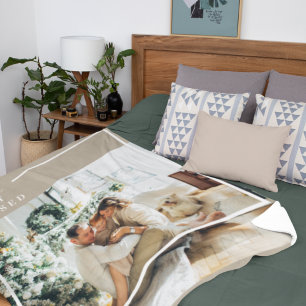 Modern Family Photo   Joyful Merry Blessed  Fleece Blanket