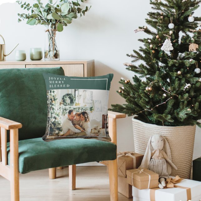 Modern Family Photo | Joyful Merry Blessed | Green Cushion (Creator Uploaded)