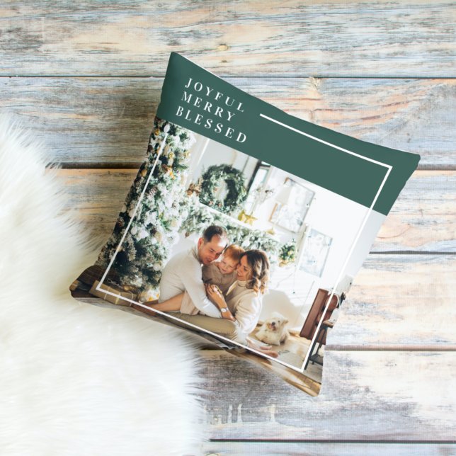 Modern Family Photo | Joyful Merry Blessed | Green Cushion (Creator Uploaded)