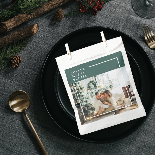 Modern Family Photo | Joyful Merry Blessed | Green Favour Bag (Creator Uploaded)
