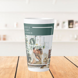 Modern Family Photo | Joyful Merry Blessed | Green Latte Mug