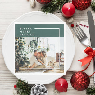Modern Family Photo   Joyful Merry Blessed   Green Napkin