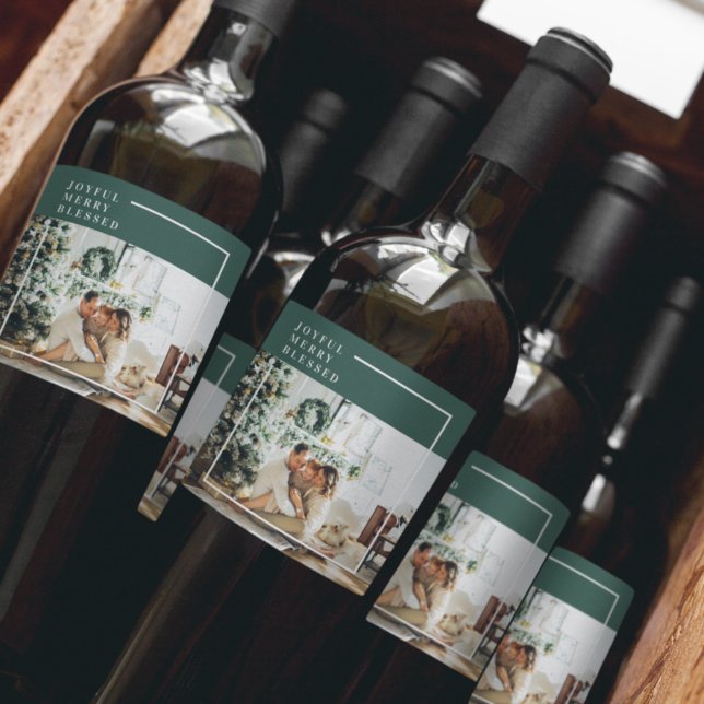 Modern Family Photo | Joyful Merry Blessed | Green Wine Label (Creator Uploaded)
