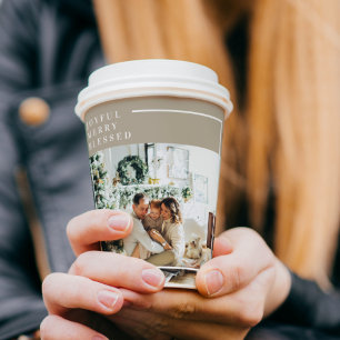 Modern Family Photo Joyful Merry Blessed Paper Cups