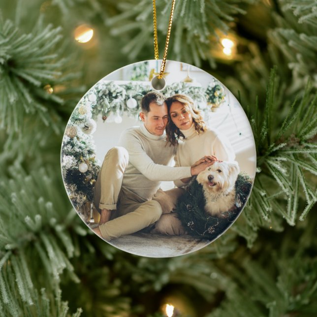 Modern Family Photo Merry & Bright Ceramic Ornament (Tree)