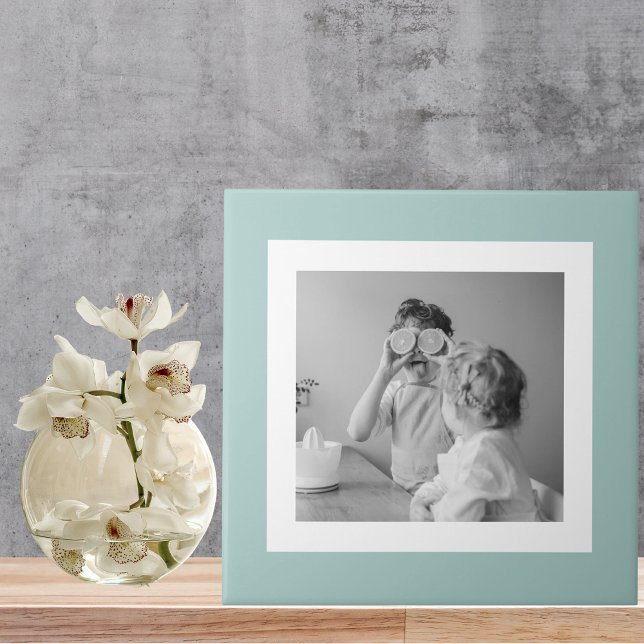 Modern  Family Photo Mint Simple Lovely Gift Ceramic Tile (Creator Uploaded)