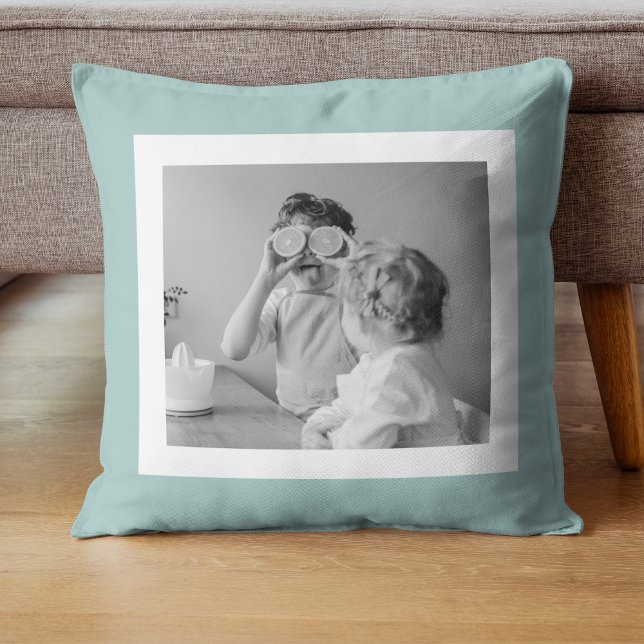 Modern  Family Photo Mint Simple Lovely Gift Cushion (Creator Uploaded)