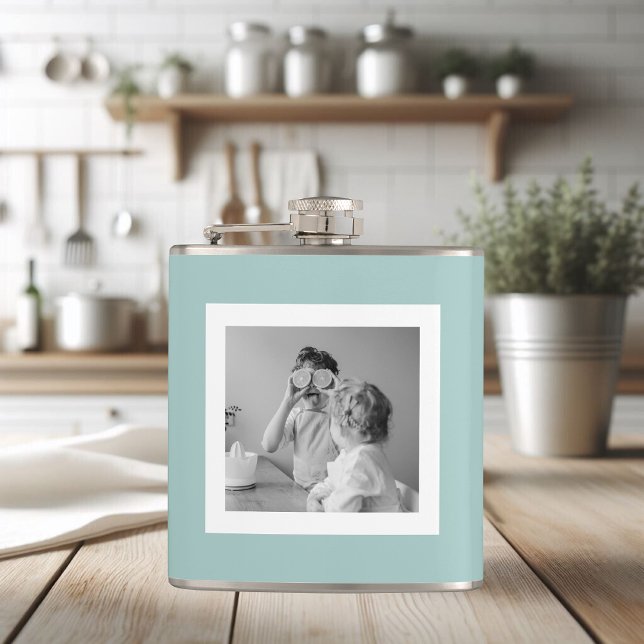 Modern  Family Photo Mint Simple Lovely Gift Hip Flask (Creator Uploaded)