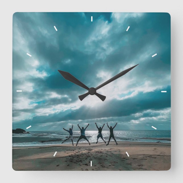 Modern Family Photo Mint Simple Lovely Gift Square Square Wall Clock (Front)