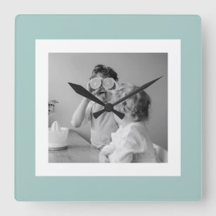 Modern  Family Photo Mint Simple Lovely Gift Square Wall Clock