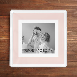 Modern  Family Photo Pastel Pink Simple Gift Acrylic Tray