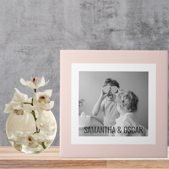 Modern  Family Photo Pastel Pink Simple Gift Ceramic Tile (Creator Uploaded)