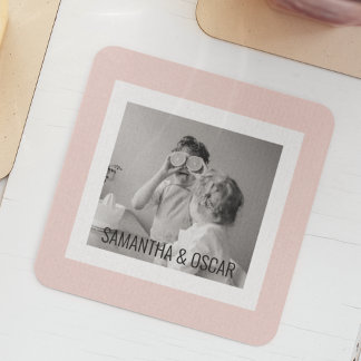 Modern Family Photo Pastel Pink Simple Gift Glass Coaster