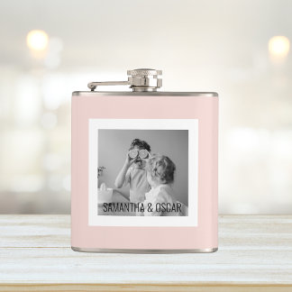 Modern Family Photo Pastel Pink Simple Gift Hip Flask