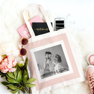 Modern  Family Photo Pastel Pink Simple Gift Tote Bag