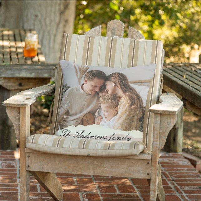 Modern Family Photo & Personalised Name Gift Cushion (Chair)