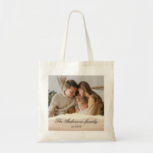 Modern Family Photo & Personalised Name Gift Tote Bag