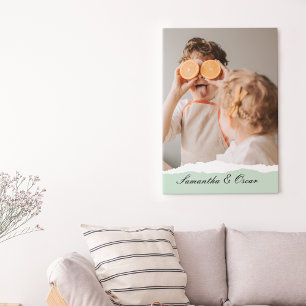 Modern Family Photo & Personalised Name Mint Gift Canvas Print