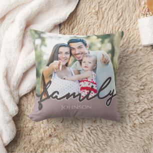 Modern Family Photo Script Trendy Keepsake Cushion