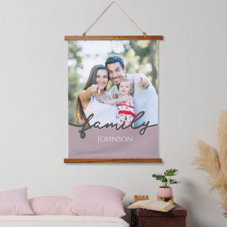 Modern Family Photo Script Trendy Keepsake Hanging Tapestry