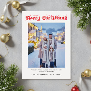 Modern Family Photo Snowy Script Christmas Holiday Card