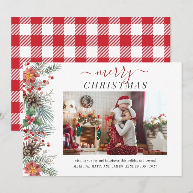 Modern Family Photo Stylish Christmas Holiday Card (Front/Back)