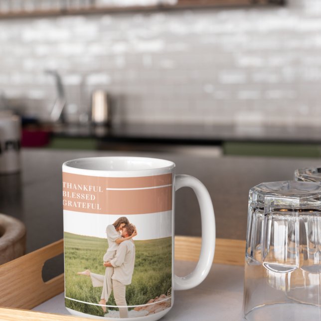 Modern Family Photo | Thankful Blessed Grateful  Coffee Mug (Creator Uploaded)