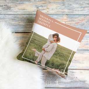 Modern Family Photo   Thankful Blessed Grateful Cushion